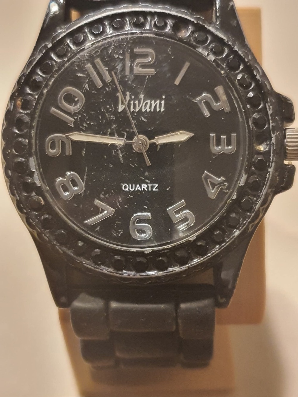 🦋10/$20🦋 Vivani K9007 Black Rhinestone Silicone Women's Watch